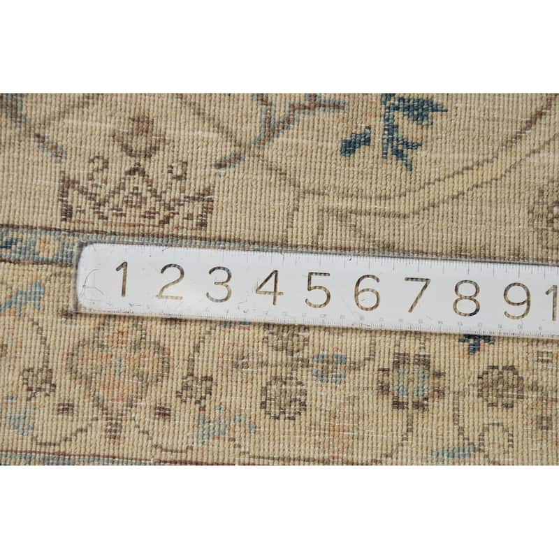 Hand Knotted Oriental 100% Wool Carpet Transitional All-Over Beige & Ivories Oushak Runner Rug - 12' 5'' X 3' 0''