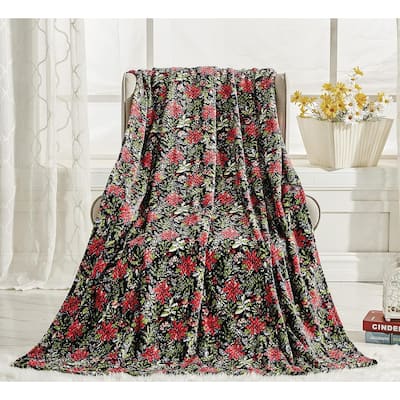 Poinsettia Oversized Jacquard Luxe Plush Holiday Throw Blanket (50" x 70")