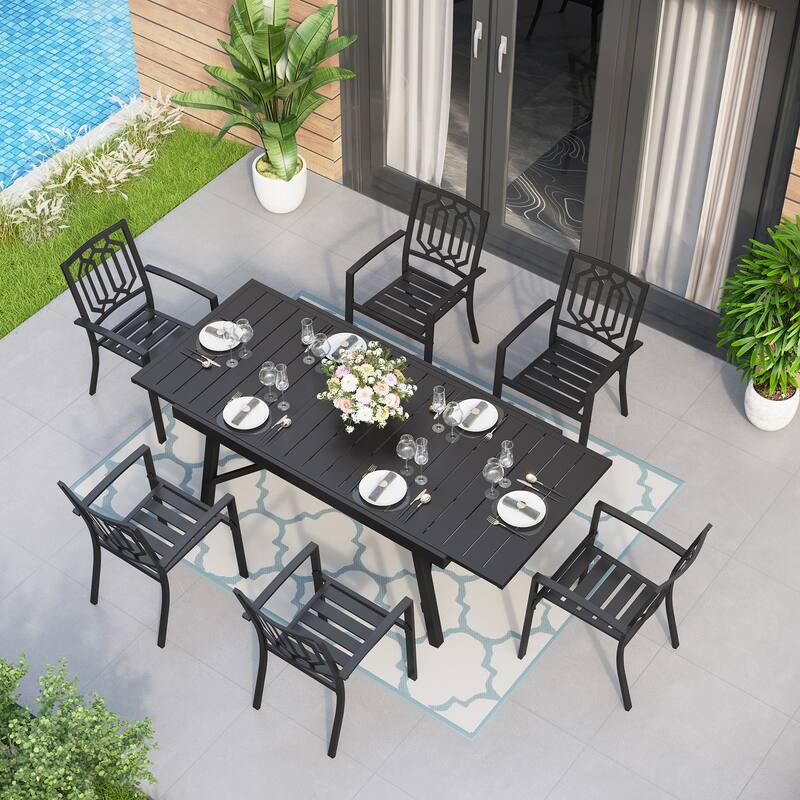 MAISON ARTS 7/9-Piece Outdoor Dining Table Sets with Expandable Rectangular Metal Dining Table & 6/8 Dining Chairs - Fixed Chairs-7 Pieces