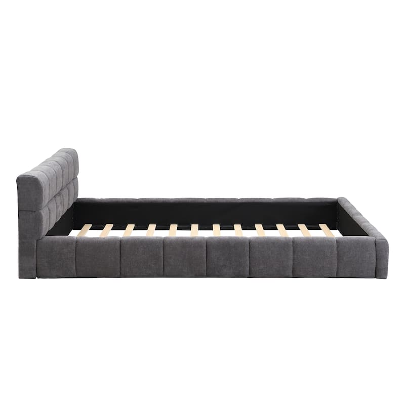 Christopher Knight Home - Evelyn Chenille Upholstered Bed with Modern Checkerboard Headboard