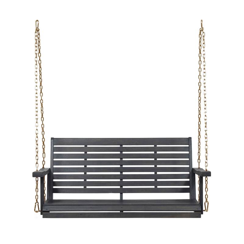 Mania Porch Swing Bench with Hanging Chain, Slatted Gray Acacia Wood