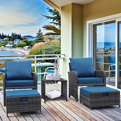 5 Pieces Outdoor Wicker Patio Furniture Set with Ottomans and coffee table