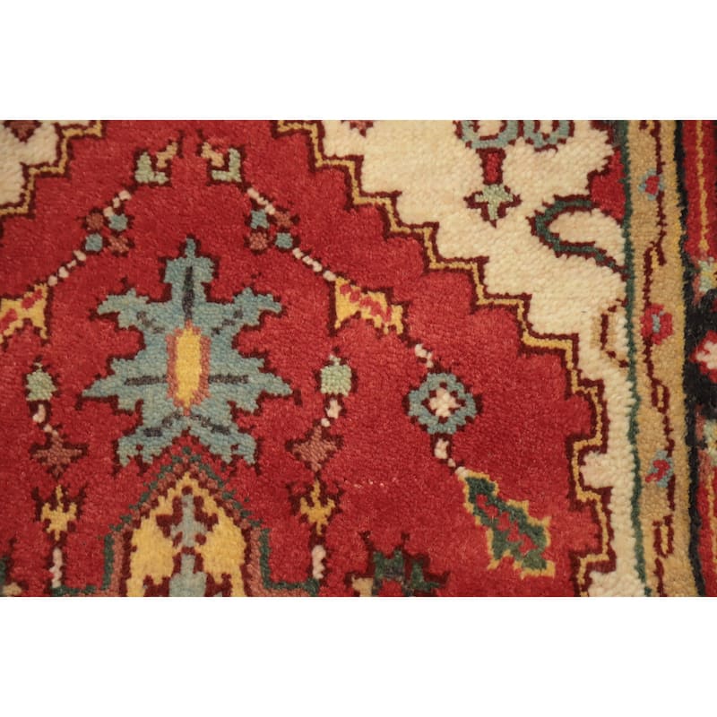 Hand Knotted Oriental 100% Wool Carpet Traditional Medallion Red Heriz (serapi) Area Rug - 5' 6'' X 2' 11''