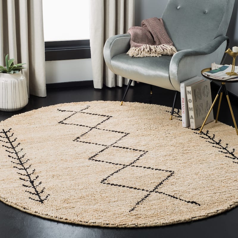 SAFAVIEH Handmade Bohemian Pesha Boho Jute Rug - 6' Round - Ivory/Black