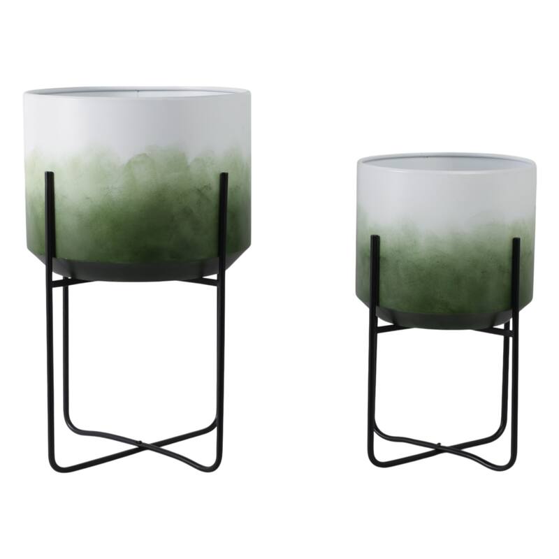 Metal Planters Sleek Modern Stands Decorative Accent Design (Set of 2)