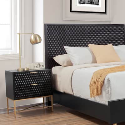 Origins by Alpine Black Pearl Wood 2-drawer Nightstand