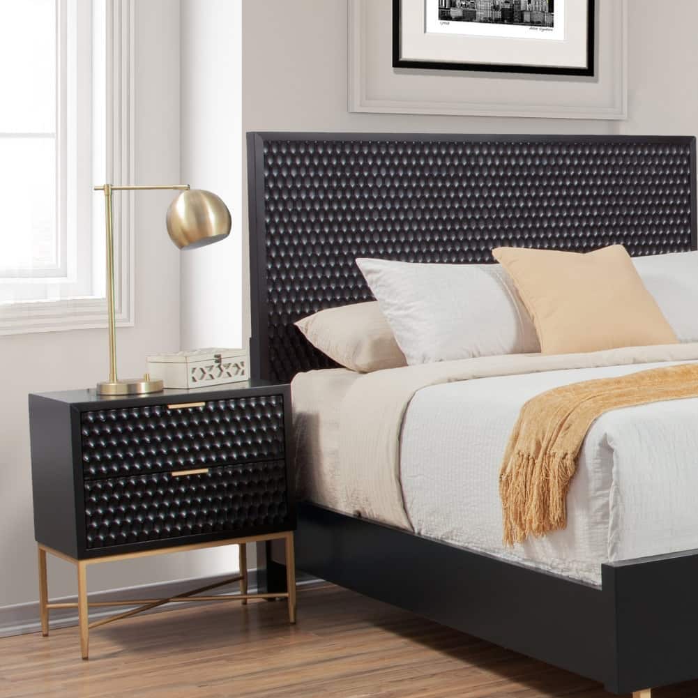 Origins by Alpine Black Pearl Wood 2-drawer Nightstand