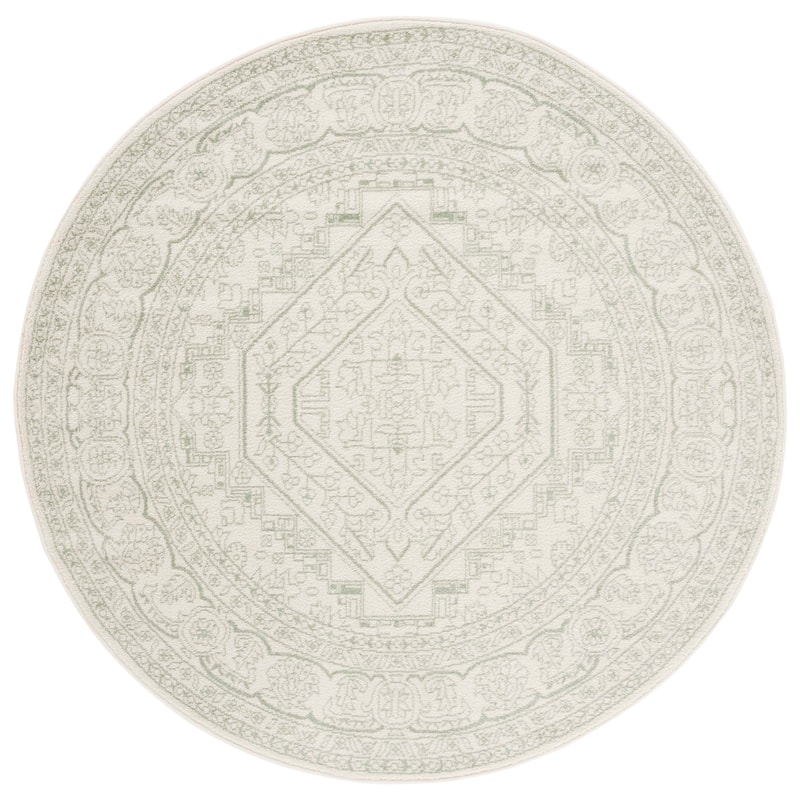 SAFAVIEH Adirondack Sian Rustic Oriental Medallion Rug - 6' Round - Sage/Ivory