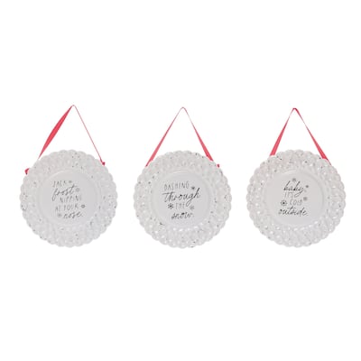 Transpac Metal/Fabric Embossed Round Sign Set of 3 Christmas Home Decorations
