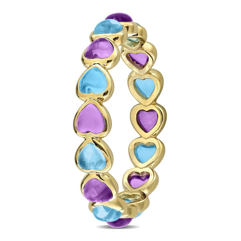 Miadora 3 5/8ct TGW African Amethyst and Swiss Blue Topaz Heart Eternity Ring in Yellow Plated Sterling Silver