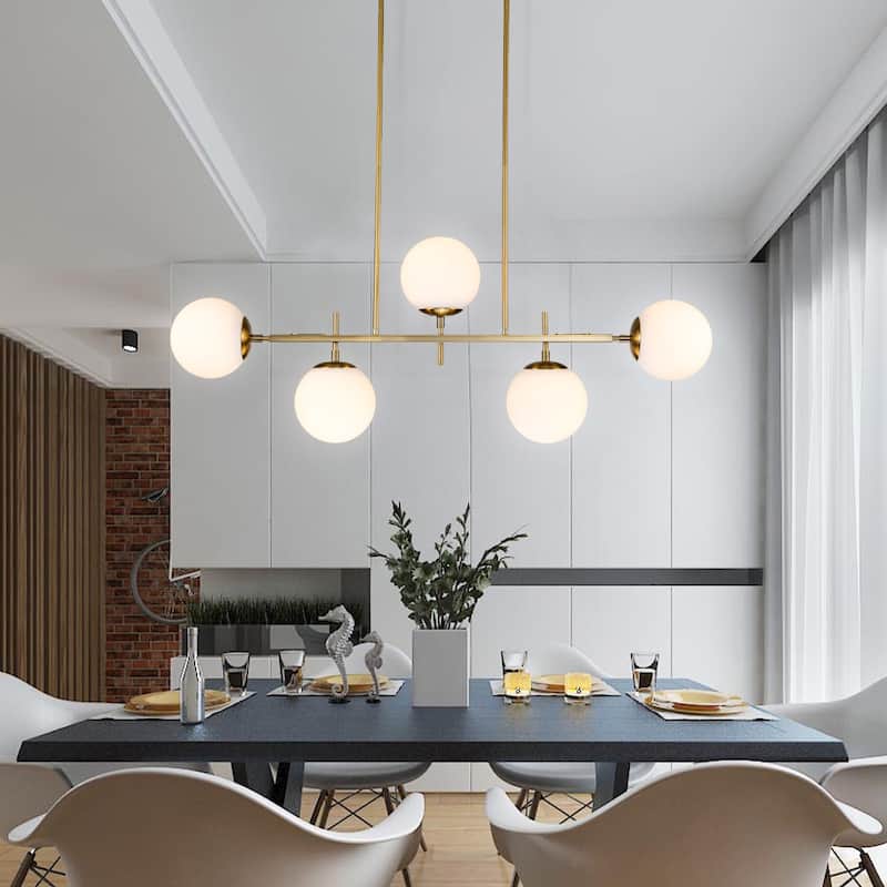 Modern Transitional 5-Light Chandelier Frosted Glass for Dining Room - Gold