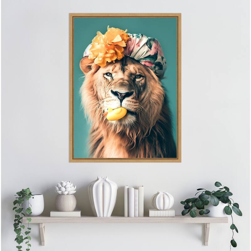 King of the Bathroom Lion by Niky Rahner Framed Canvas Wall Art