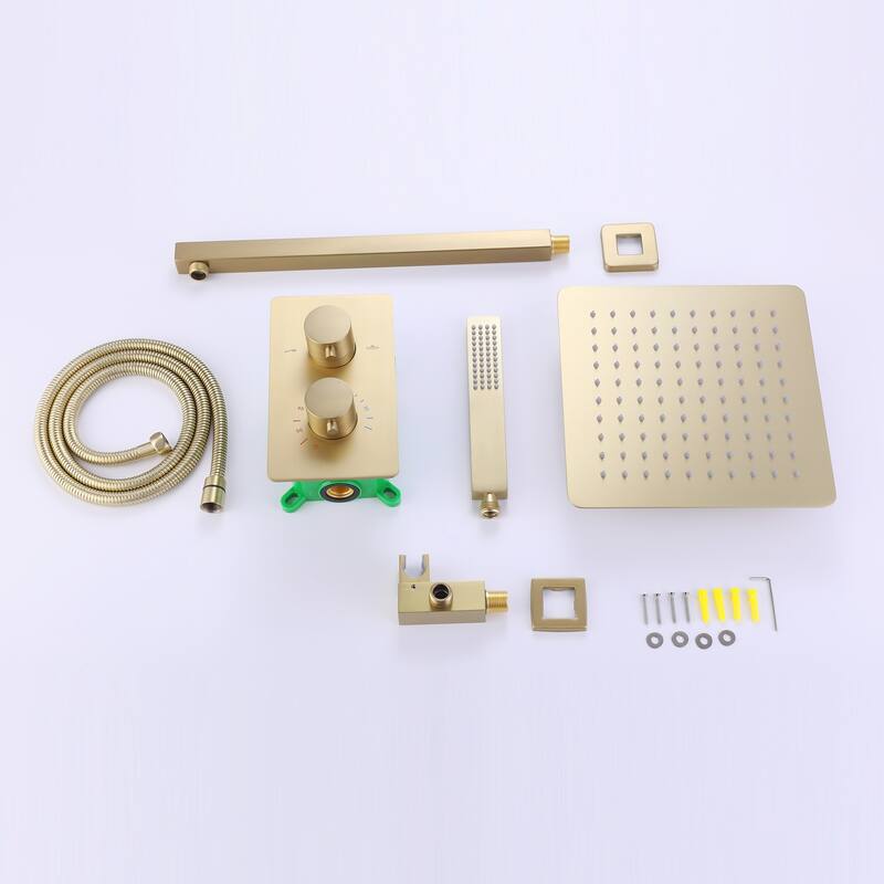 Luxury Thermostatic Complete Rain Shower System with Rough-in Valve in Black / Gold