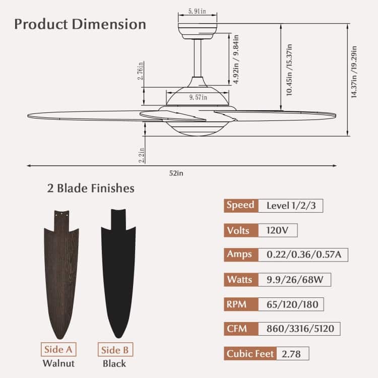 52 Inch Ceiling Fan with Lights and 3 Lighting Colors - 52" (D)