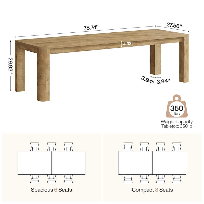 78.7-Inch Long Dining Table for 6-8, Farmhouse & Rounded Edges