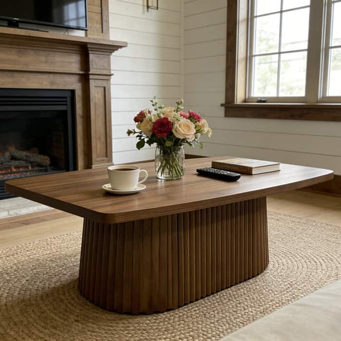 47.2" Coffee Table with Fluted Pedestal, Mid Century Modern Center Table