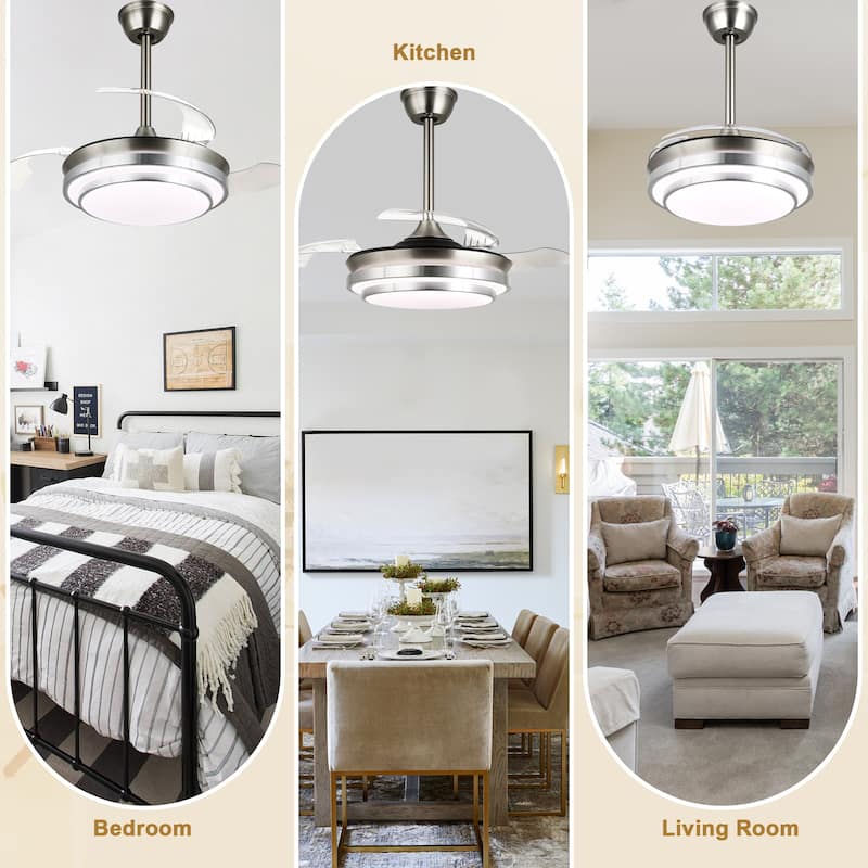 Bella Depot 36" Modern Retractable Ceiling Fan with Dimmable Led Light and Remote, 6-Speed Reversible DC Motor