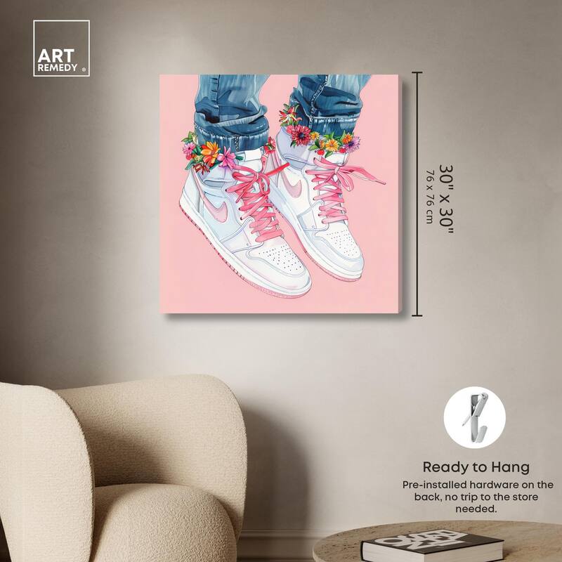 Blush Floral Bloom Sneakers Canvas by Art Remedy, Gallery Wrapped