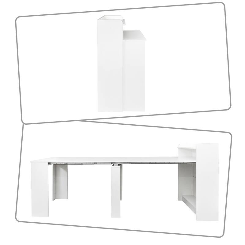 Modern style extendable dining table with wooden frame and shelves for kitchen living room conference room den