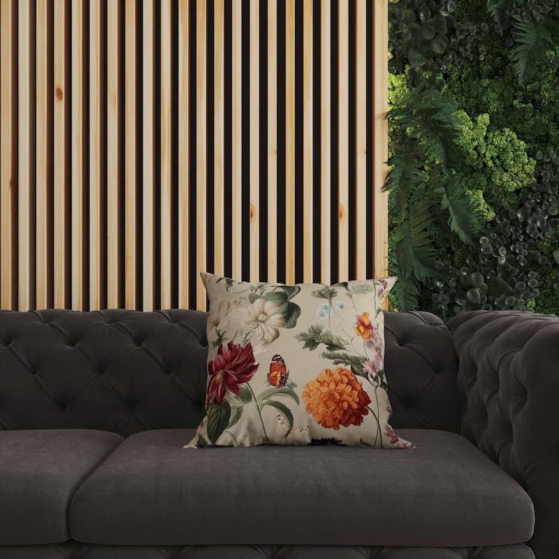 Ivory And Multi Mixed Flower Delight Indoor/Outdoor Throw Pillow Zipper