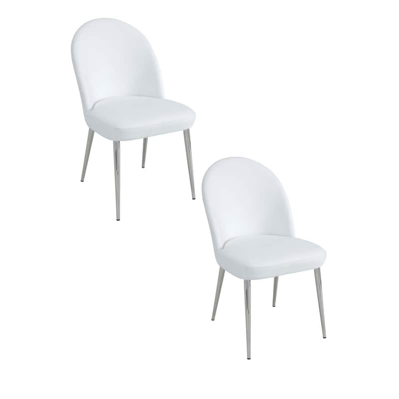 Chrome/White Faux Leather Upholstered Metal Frame Dining Chair, Set of 2, Sturdy Dining Chair for Dining Rooms - 17.5