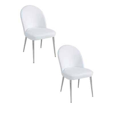 Chrome/White Faux Leather Upholstered Metal Frame Dining Chair, Set of 2, Sturdy Dining Chair for Dining Rooms - 17.5