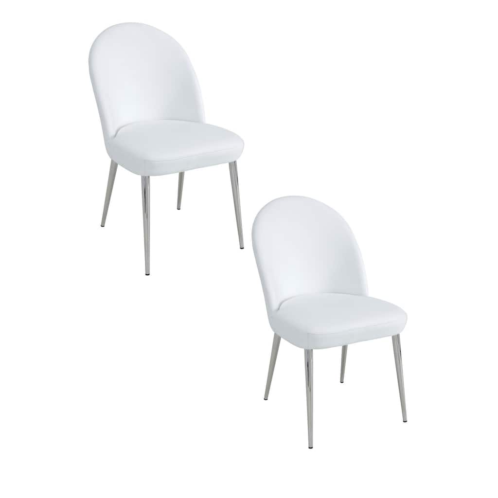 Chrome/White Faux Leather Upholstered Metal Frame Dining Chair, Set of 2, Sturdy Dining Chair for Dining Rooms - 17.5
