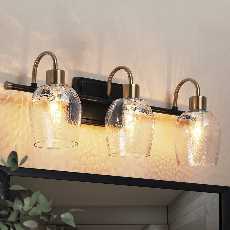 Modern 3-Light Black Gold Linear Bathroom Vanity Lights Wine Glass Wall Sconces