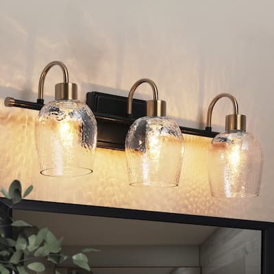 Modern 3-Light Black Gold Linear Bathroom Vanity Lights Wine Glass Wall Sconces