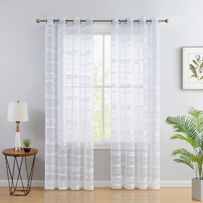 HLC.me Broadway Stripe Decorative Sheer Light Filtering Grommet Window Treatment Curtain Panels Bedroom - Set of 2 Panels