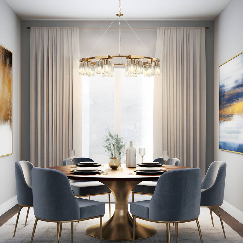 Modern 8-Light Gold Crystal Wheel Chandelier for Living Dining Room - D 31.5" x H 85.7"