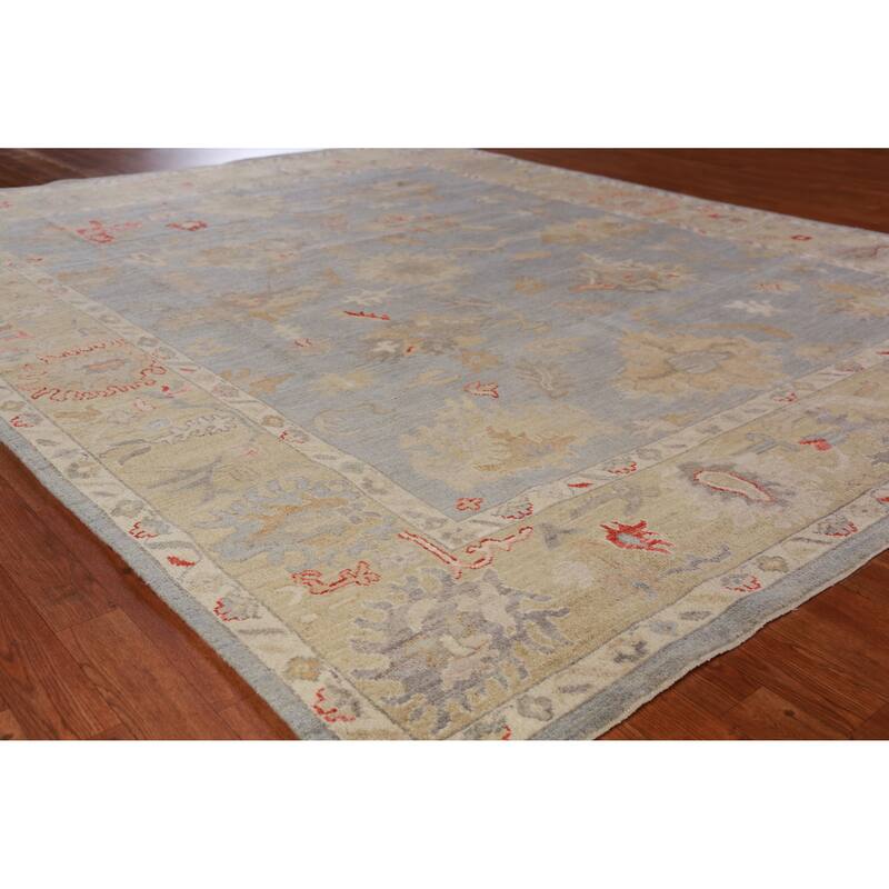 Hand Knotted Oriental 100% Wool Carpet Transitional All-Over Navy Blue & Blues Oushak Area Rug - 10' 0'' X 8' 1''