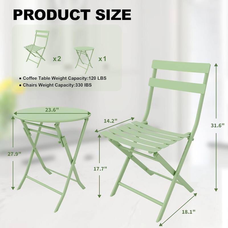 3 Pieces Patio Foldable Round Table and 2 Chairs