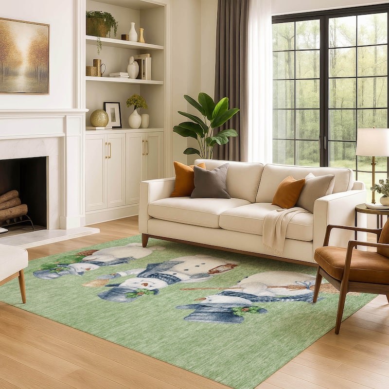 Premium Washable Super Soft Winter Holiday Snowman Mayfield Rug
