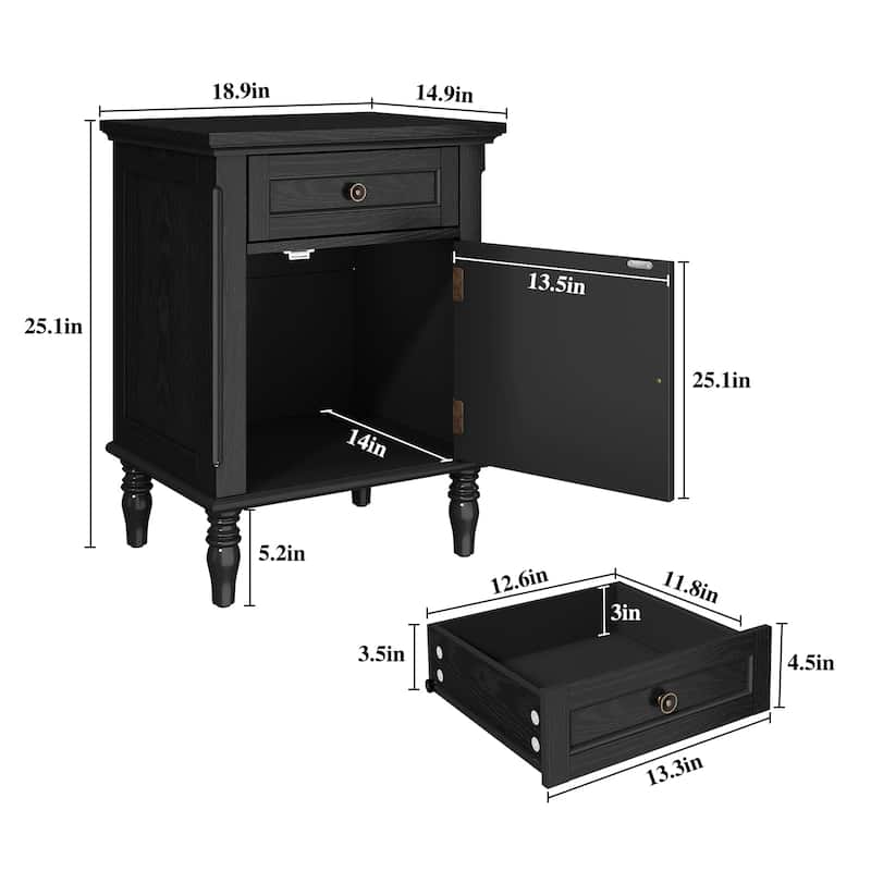 1-Drawer Bedside Table with Storage Function (Set of 2)