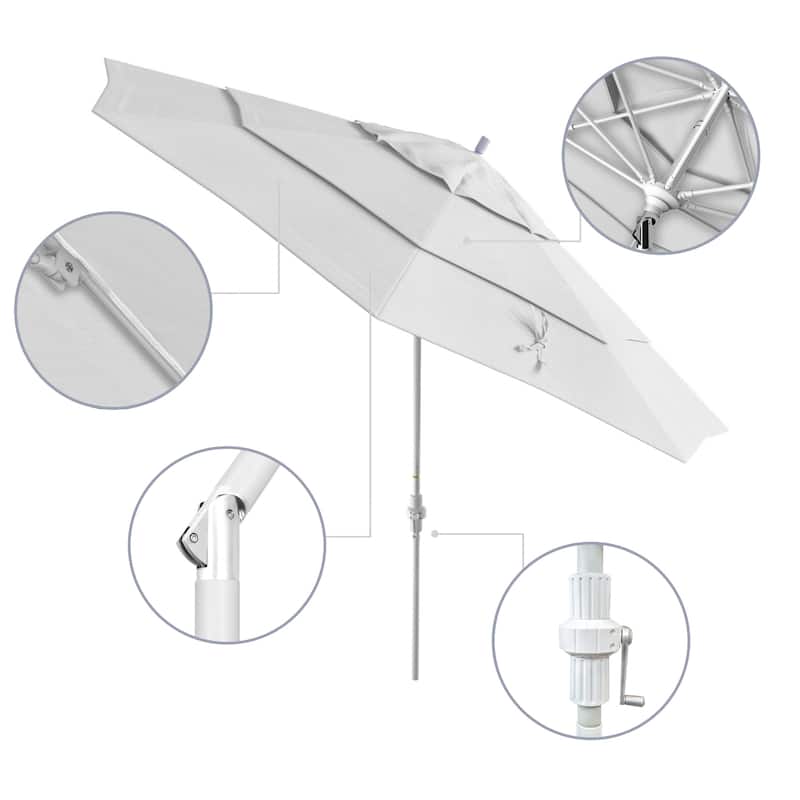 California Umbrella 11' Rd. Alum/Fiberglass Rib Patio Umb,Crank Lift/Collar Tilt, Dbl Wind Vent, White Finish, Sunbrella Fabric