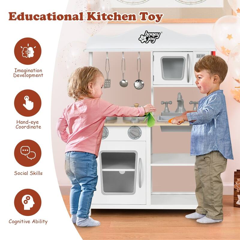 Wooden Pretend Play Kitchen Set for Kids with Accessories and Sink - 23.5" x 12" x 32.5" (L x W x H)
