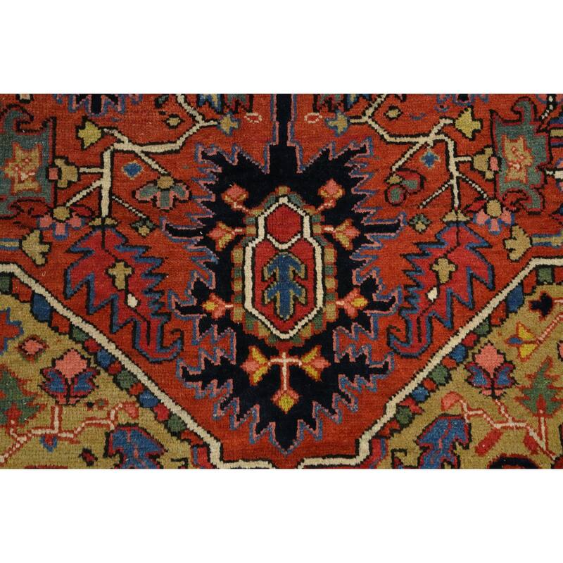Hand Knotted Oriental 100% Wool Carpet Traditional Medallion Oranges & Rust Heriz (serapi) Area Rug - 11' 6'' X 8' 5''