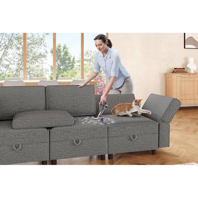 Aiden Modern Sectional Sofa with Storage Seats Upholstered Chenille Fabric