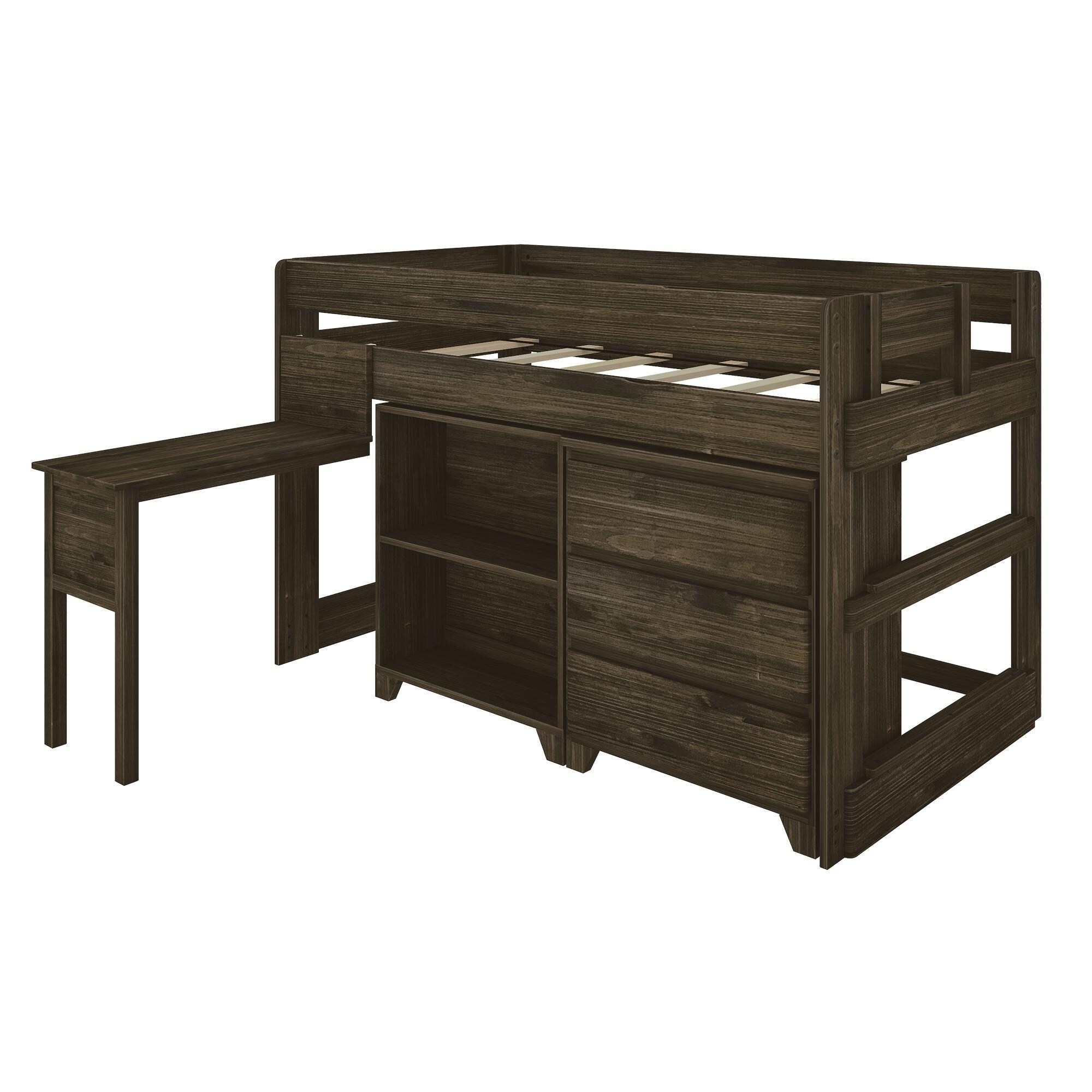 Max and Lily Farmhouse Twin Low Loft with Dresser Bookcase and