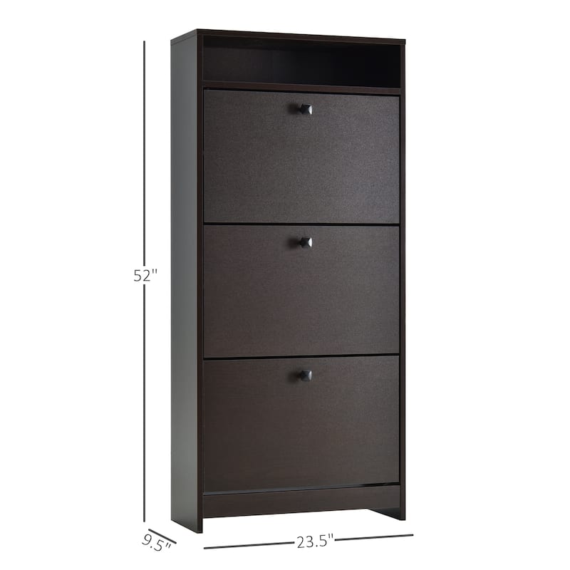 Slim Shoe Cabinet, Trendy Shoe Storage Cabinet with 3 Large Fold-Out Drawers & a Spacious Top Surface for Small Items