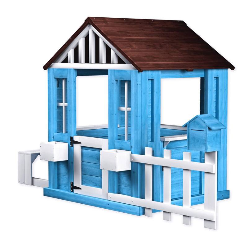 Outdoor Playhouse Wooden Kids Play House w/Picnic Bench - Blue