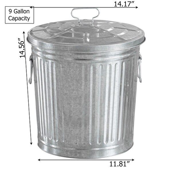 Indoor/Outdoor Galvanized Steel Trash Can with Lid, Round - Bed