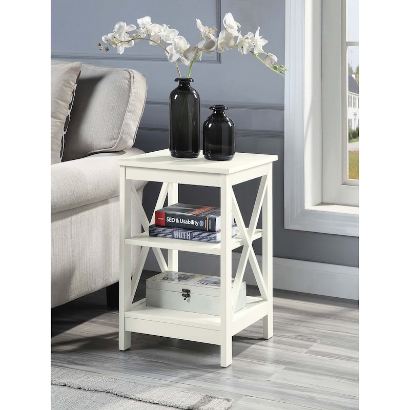 Copper Grove Cranesbill X-Base 3-Tier End Table with Shelves - Ivory