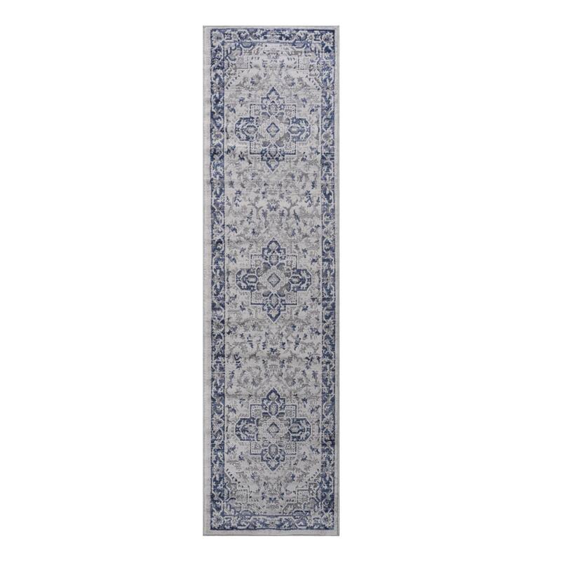 LOOM & LUXE Collection 2X8 Blue/Grey/Oriental Non-Shedding Area Rug - 96" D x 26" W x 0.35" H