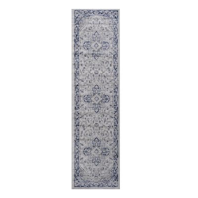 LOOM & LUXE Collection 2X8 Blue/Grey/Oriental Non-Shedding Area Rug - 96" D x 26" W x 0.35" H