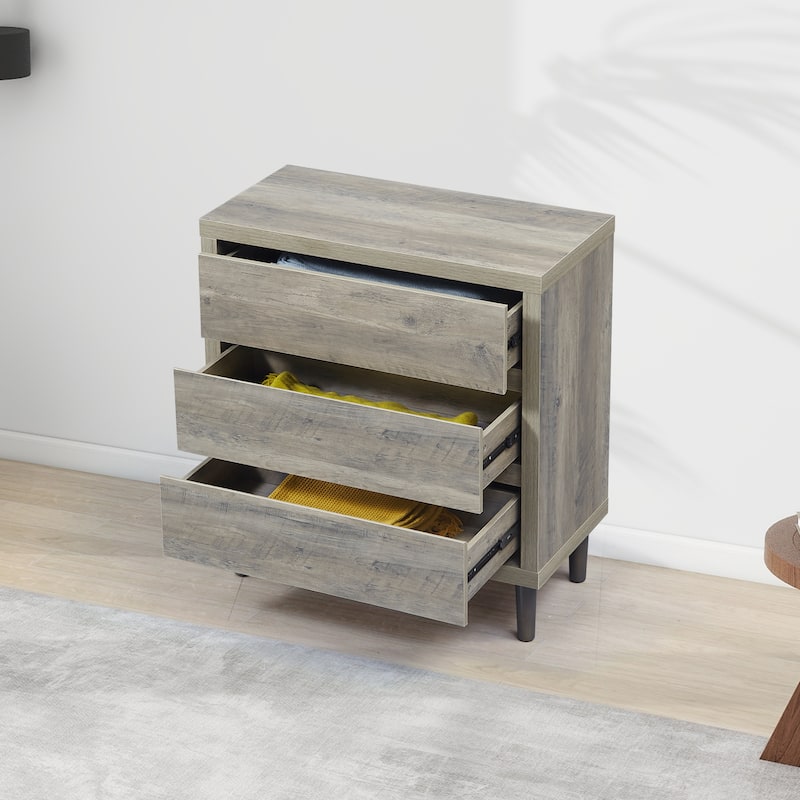 Dresser with 3 Drawers - Wooden Chest of Drawer for Bedroom, Tall Nightstand Side Table, Grey Oak Storage Drawer Cabinet