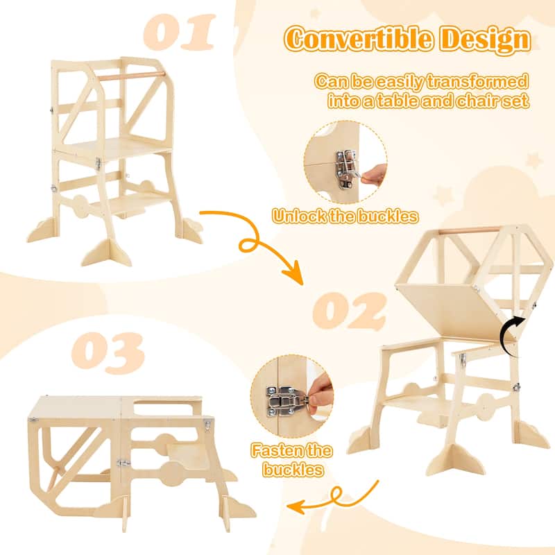 Gymax 2 in 1 Toddler Tower w/Removable Safety Bar for Children 3+
