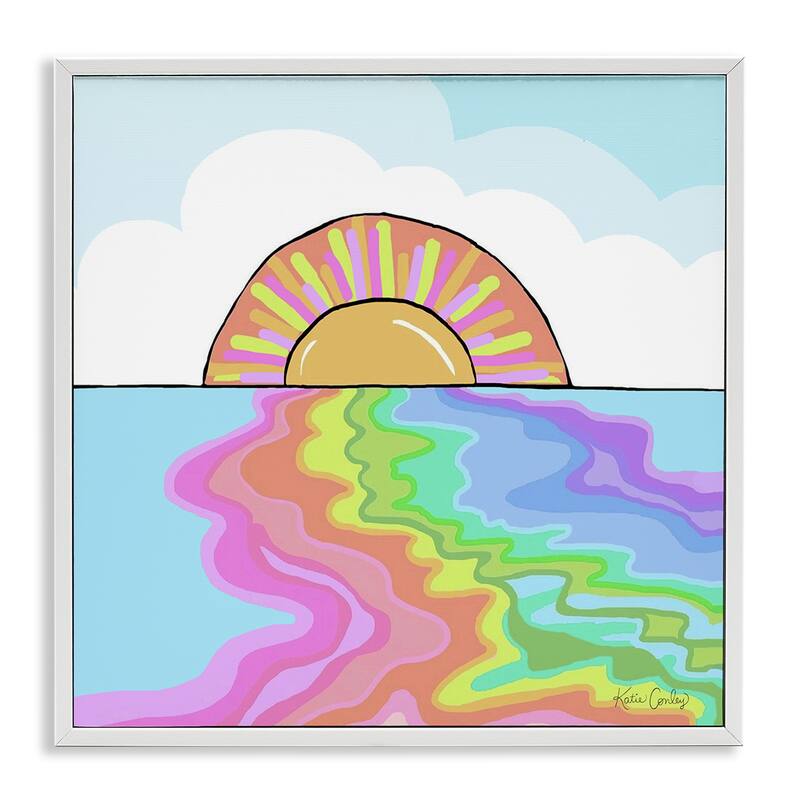 Stupell Swirling Rainbow on Sea Surface Framed Giclee Art Design By Katie Conley - 17 x 17 - White