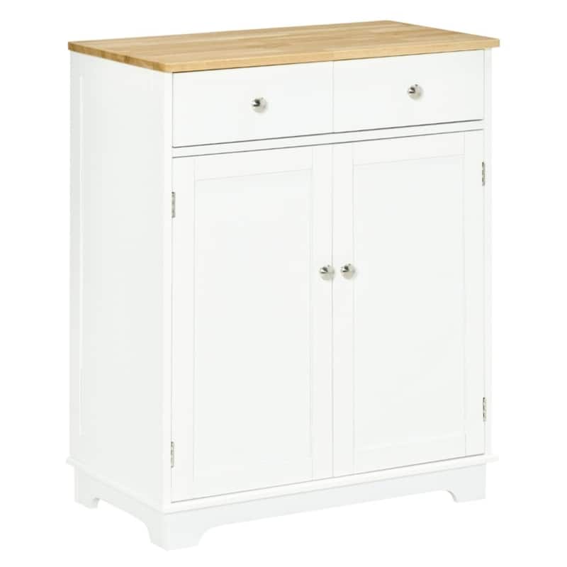 White Wood Storage Cabinet with 2 Large Drawers and Adjustable Shelves for Kitchen or Bathroom - 26.75" L x 15.75" W x 33.5" H